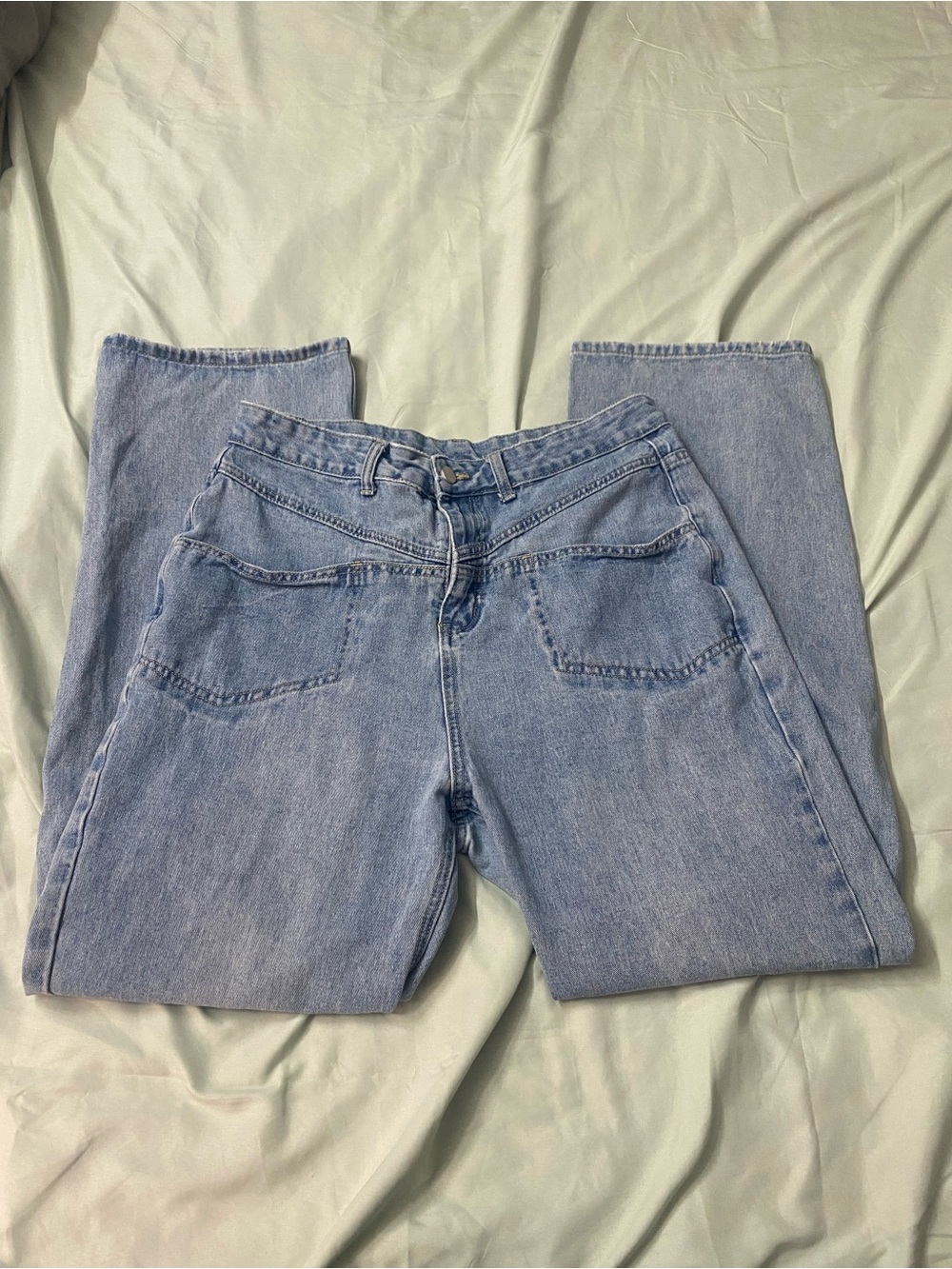 Commense Light Wash Wide Leg Jeans XL Y2K Streetwear Retro Boho Utility